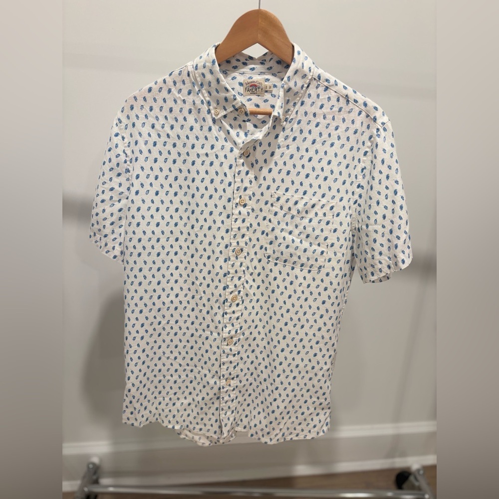 Faherty Mens White and Blue Playa button down Men's Shirt